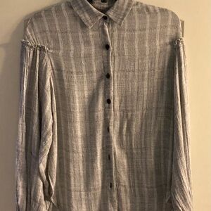 Anthropologie, Free People, Sheer Button Down Shirt, Gray, XS, Excellent Cond.